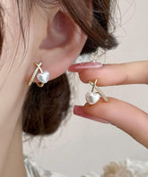 Pendientes de plata de ley dorada con circonitas y perlas